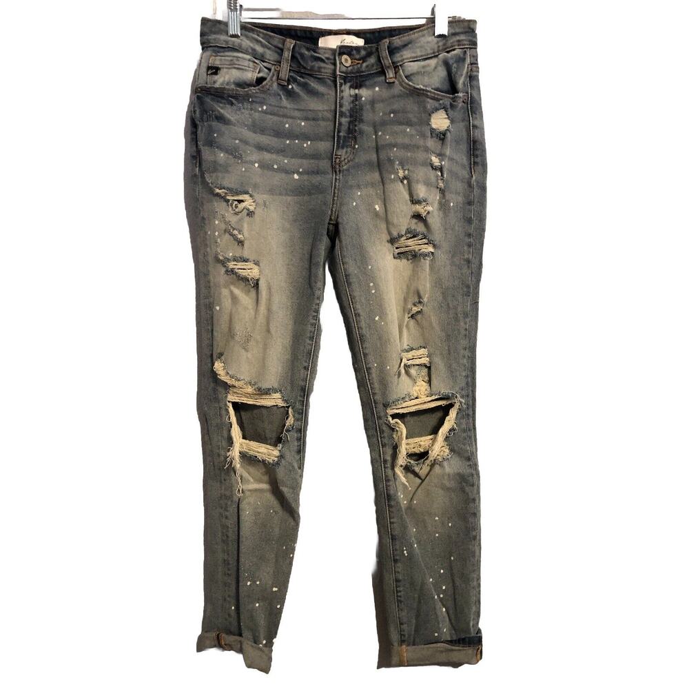 Kancan Jeans Womens 7 27 Blue Skinny Mid Rise Distressed Stretch Denim Casual